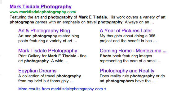 Mark Tisdale Photography - Screenshot of Google Results