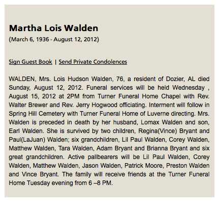 Lois Hudson Walden Obituary