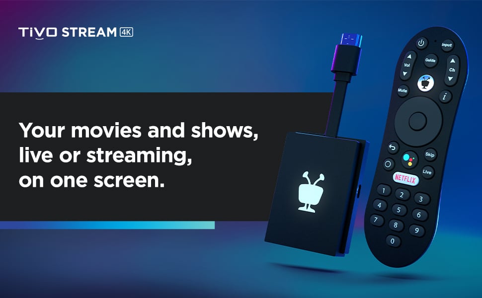 TiVo Stream 4k Android TV device - the remote that comes with this is a lot like a traditional television remote control  - affiliate link to product